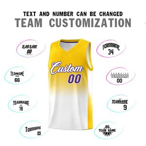 Conjunto de Uniforme de Baloncesto Sublimado Personalizado, Unisex para Adultos, Amarillo y Blanco Degradado, Camiseta sin Mangas y Pantalones Cortos con Número Impreso, que Absorbe la Humedad - Product Image 2