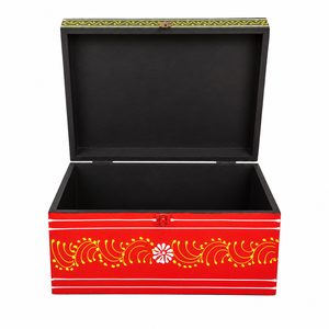 Boîte à bijoux en bois colorée artisanale |   Coffre de rangement décoratif peint à la main avec couvercle pour bijoux et objets précieux - Product Image 4