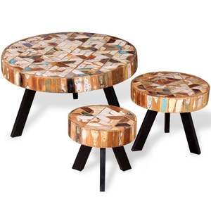 Ensemble de 3 tables basses multicolores en bois recyclé massif - Product Image 4