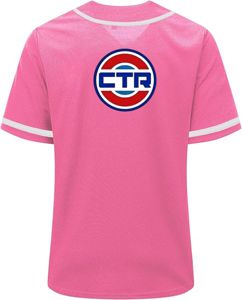 เสื้อเบสบอลสีชมพู เสื้อกีฬาตาข่าย กระดุมด้านหน้า ชุดทีม โลโก้สั่งทำได้ - Product Image 3