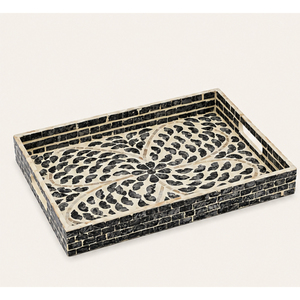 Mother of Pearl Tray Luxury Black Resin <b>Mosaic</b> Inlay Serving Platter Wholesale Moroccan Geometric Coffee <b>Table</b> Organizer Decor - Product Image 5