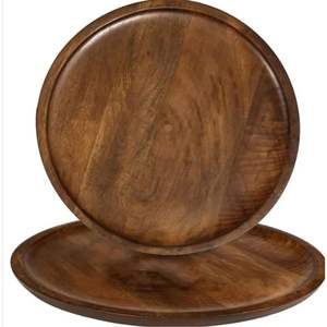 Assiette de présentation en bois d'acacia naturel - Assiette de table ronde en bois de 13 pouces pour la décoration de mariage, vaisselle rustique et écologique - Product Image 3