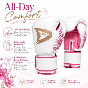 Gants de boxe personnalisés en gros pour femmes, en cuir PU floral blanc et rose de qualité supérieure, pour Muay Thai, Kickboxing, Sparring et Entraînement - Product Image 5