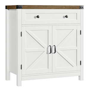 Modern Farmhouse <b>Kitchen</b> Cabinets Two Tone White Wooden Storage <b>Sideboard</b> Barn Door Drawer Cupboard Living Room Entryway - Product Image 1