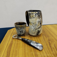 Jarra Vikinga Hecha a Mano de Cuerno de Buey, Vaso de Cuerno de Vaca Tallado con Abrebotellas, Calidad Premium