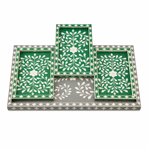 Luxury Bone Inlay Tray Set Handmade Green Decorative Serving Tray Set Premium Coffee Tea Tray Home Decor Wedding <b>Gift</b> Collection - Product Image 1