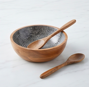 Bol à salade en bois et cuillère, en bois d'acacia mangue, avec revêtement émaillé, bols à collation jetables, sans danger pour les aliments - Product Image 5
