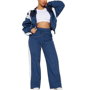 Unisex Casual Windbreaker Tracksuit 2-Piece Set <b>Zipper</b> <b>Top</b> Elastic Waistband Solid Polyester/Nylon High Quality - Product Image 2