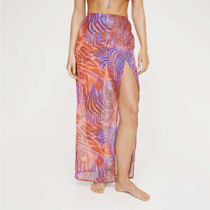 Custom Women's Sheer Mesh Mini Dress Deep <b>V</b> Neck Ruffle Sleeve Bodycon Swim Cover Tight Waist Chiffon Wrinkle-Resistant - Product Image 6