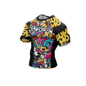 Rash Guards Wholesale Printed Surfing Shirt Unisex Custom Logo Custom Rashguard Protection Short <b>Sleeve</b> Sportswear Gym - Product Image 6