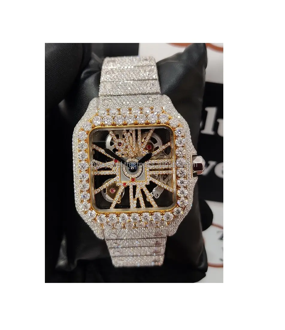 Premium Kwaliteit Moissanite Iced Out Horloge Met Luxe Stijl Rubberen Riem Polshorloges Door Indiase Groothandel Exporteurs Lage Prijzen