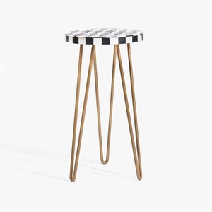 Pot de plante rond en bois moderne de luxe avec incrustation de nacre et support métallique pour salon, bureau, patio - Product Image 6