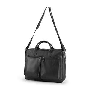 Stylish Executive Dark Black Leather Office Bag with Adjustable Shoulder Strap Front Two Zip Pockets and Laptop Protection - Product Image 4