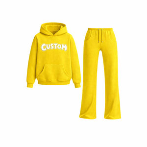 Conjunto Deportivo Personalizado con Logotipo, Sudadera con Capucha Amarilla, Pantalones Deportivos de Felpa para Hombre y Mujer, Sudadera con Capucha y Pantalones Deportivos con Estampado Puff, Ropa Deportiva Urbana - Product Image 2