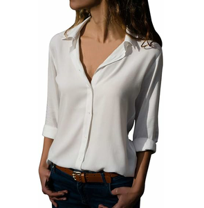 Chemise habillée ample grande taille pour femme, en mousseline de soie teinte marron, avec poche poitrine personnalisée, disponible en différentes couleurs, vente en gros - Product Image 3