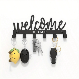 CIFbuy Black Metal 8-<b>Hook</b> <b>Key</b> Holder <b>Wall</b> Organizer Welcome Design <b>for</b> TikTok <b>for</b> Temu Pick-Up Service Mail & <b>Key</b> Management - Product Image 1