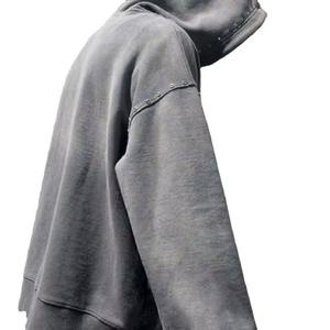 Sudadera con capucha de algodón polar de la mejor calidad con pedrería para hombre, corte holgado, con cremallera, efecto desgastado por el sol, de peso pesado. - Product Image 2