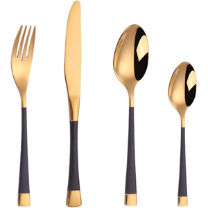 Ensemble de couverts en acier finition or miroir de luxe, cuillère, fourchette, couteau, couverts en métal durables pour mariage à prix avantageux - Product Image 1