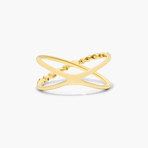 Bague en or jaune avec diamant taille poire, sertissage pavé géométrique minimaliste, bijoux de fiançailles pour femme - Product Image 2