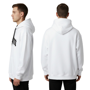 Custom Wholesale <b>Mens</b> Heavyweight <b>White</b> Hoodie Streetwear Graphic Print Fleece Oversized Hooded <b>Sweatshirt</b> Plain Pullover Hoodie - Product Image 3
