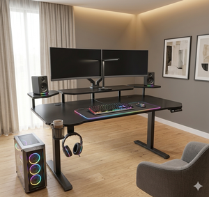 Lumetal Adjustable Height Commercial <b>Office</b> Gaming <b>Computer</b> Desk with Wood Surface and Metal Frame Made in Vietnam - Product Image 3