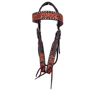 High Quality <b>Leather</b> Western Headstall Horse Bridle for Barrel Racing Rodeo Trail Riding Tack - Product Image 3