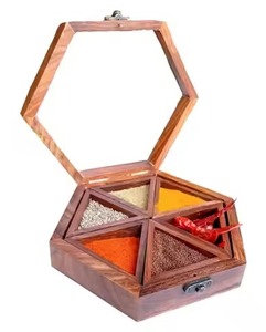 Caja de Especias de Madera Ecológica, Organizador de Almacenamiento de Masala con Secciones para Hierbas, Condimentos y Uso en la Cocina - Product Image 3