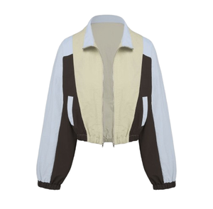 Veste coupe-vent en nylon froissé pour femme, color block, crop top, respirante, pour l'été - Product Image 3