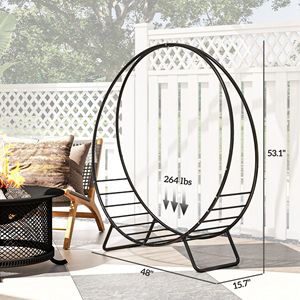 Support à bois de chauffage robuste de 48 pouces pour intérieur et extérieur avec housse imperméable, design moderne en fer et métal, couleur noire - Product Image 3
