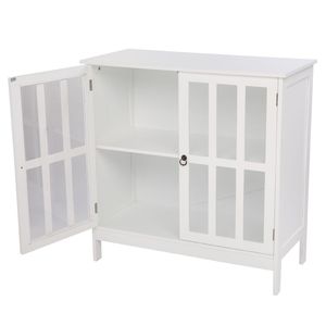 Mobiletto Laterale a Doppia Anta in Pino Bianco Stile Francese Antico, Grande Capacità di Stoccaggio per Soggiorno, Casa di Campagna, Bar Domestico, Trasparente - Product Image 6