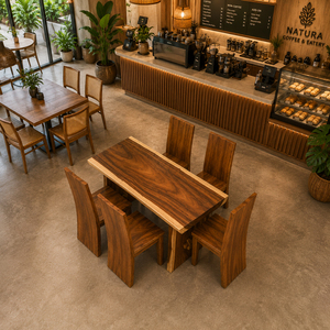 Solid Suar Wood <b>Dining</b> <b>Table</b> <b>Set</b> with Block <b>Dining</b> Chair Suar Wood 1 Modern <b>Rustic</b> Premium Quality Live Edge Design for Hotel - Product Image 5