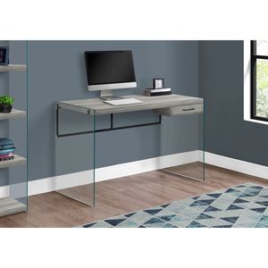 Scrivania Moderna per Ufficio Domestico da 48 Pollici, Design Contemporaneo in Vetro Temperato Trasparente con Cassetti Portaoggetti per Laptop, Laminato Grigio - Product Image 5