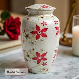 Aluminium Cremation Urn Adult Funeral Ashes Memorial Keepsake Handcrafted Flower Urn Metal Burial Vessel <b>Large</b> Human Ash Holder - Product Image 1