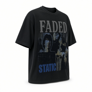 T-shirt pour homme, noir, vintage, imprimé graphique délavé, manches courtes, col rond, streetwear - Product Image 2
