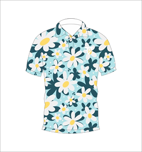 Men’s Blue <b>White</b> Daisy Floral Print <b>Polo</b> Shirt Short Sleeve Casual Summer <b>Golf</b> Shirt - Product Image 1