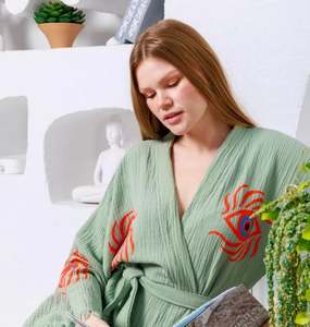 Vestido Largo de Algodón 100% Crepé con Cintura Natural, Sostenible y Lavable, Nuevo Diseño, la Mejor Calidad, Conjunto Kimono Ojo de Diablo - Product Image 5