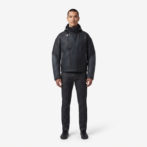 Chaqueta de mezclilla para hombre, con logotipo personalizado, tela japonesa selvedge, OEM, ropa de trabajo técnica, nailon/algodón, corte holgado y recto, lavado claro - Product Image 1