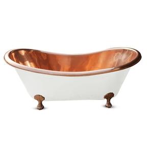 Baignoire autoportante à pattes en cuivre martelé, double extrémité, de luxe, style antique, avec poignées annulaires - Product Image 5