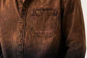 Chemise décontractée pour homme à manches courtes, dégradé marron, col rabattu, haut d'été 100% coton, motif géométrique, respirante - Product Image 6