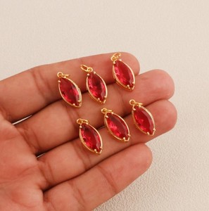 DIY Prong Set Marquise Pink Fuchsia Quartz Gemstone Charms - Gold Plated Crystal <b>Pendants</b> - Handmade DIY Jewelry Making Supplies - Product Image 1