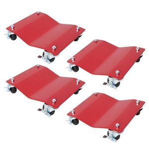 Set di 4 Carrelli Professionali in Acciaio per Veicoli, Capacità 2500 libbre, Carrelli per Ruote Auto Resistenti con Freni, ROSSI - per Traslochi e Pneumatici - Product Image 1