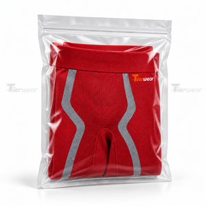 Leggings de compression rouges pour hommes Tiierwear, taille haute, longueur intégrale, sans couture, avec bande latérale côtelée, pantalon de sport, leggings de compression - Product Image 5