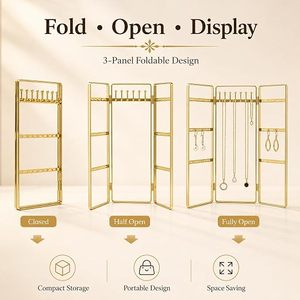 Gold Jewelry Organizer Case with Hinged Design and Magnetic Closure for Necklaces and <b>Earrings</b> <b>Storage</b> - Product Image 3