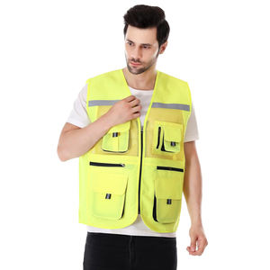 เสื้อกั๊กนิรภัยแบบ 5 จุด สีเหลืองสะท้อนแสง ANSI Class 3 ผ้าโพลีเอสเตอร์ตาข่าย ซิปด้านหน้า สะท้อนแสง DOT - Product Image 2