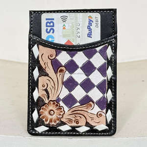 OEM ODM รับผลิตตามสั่ง กระเป๋าใส่บัตรเครดิต/บัตรประชาชน หนังแท้ 100% ดีไซน์หรูหรา ทำมือ ทรงบาง แบบมินิมอล ลายตาราง - Product Image 4