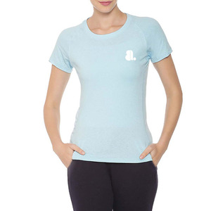 Camiseta de Manga Corta con Cuello Redondo Azul Claro para Mujer, Logotipo, Corte Regular, Informal, 100% Algodón Orgánico, Transpirable, Ecológica, Verano - Product Image 1