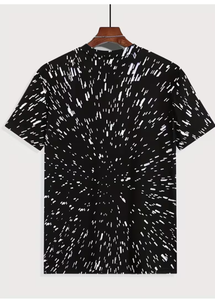 T-shirt à manches courtes pour homme, noir, col rond, imprimé abstrait blanc, coupe classique, décontracté, 100% coton, tissu tricoté respirant - Product Image 5
