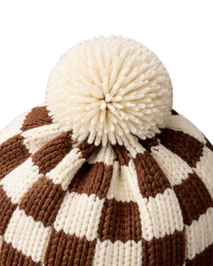 Gorro de Punto Personalizado a Cuadros Marrón y Blanco, Gorro de Invierno Cálido con Pompón, Gorro de Punto Grueso Unisex, Gorro con Logo Personalizado, Proveedor OEM - Product Image 5
