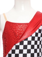 6-16 Fille Paillettes Racer Costume Damier Brillant Tutu Robe Pour La Fête Ballet Danse Scène Performance Vacances Danse Latine Robe