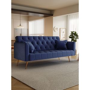 Divano Convertibile da 71 Pollici in Velluto Blu Stile Americano Retrò per Piccoli Soggiorni, Camere da Letto o Uffici - Product Image 1
